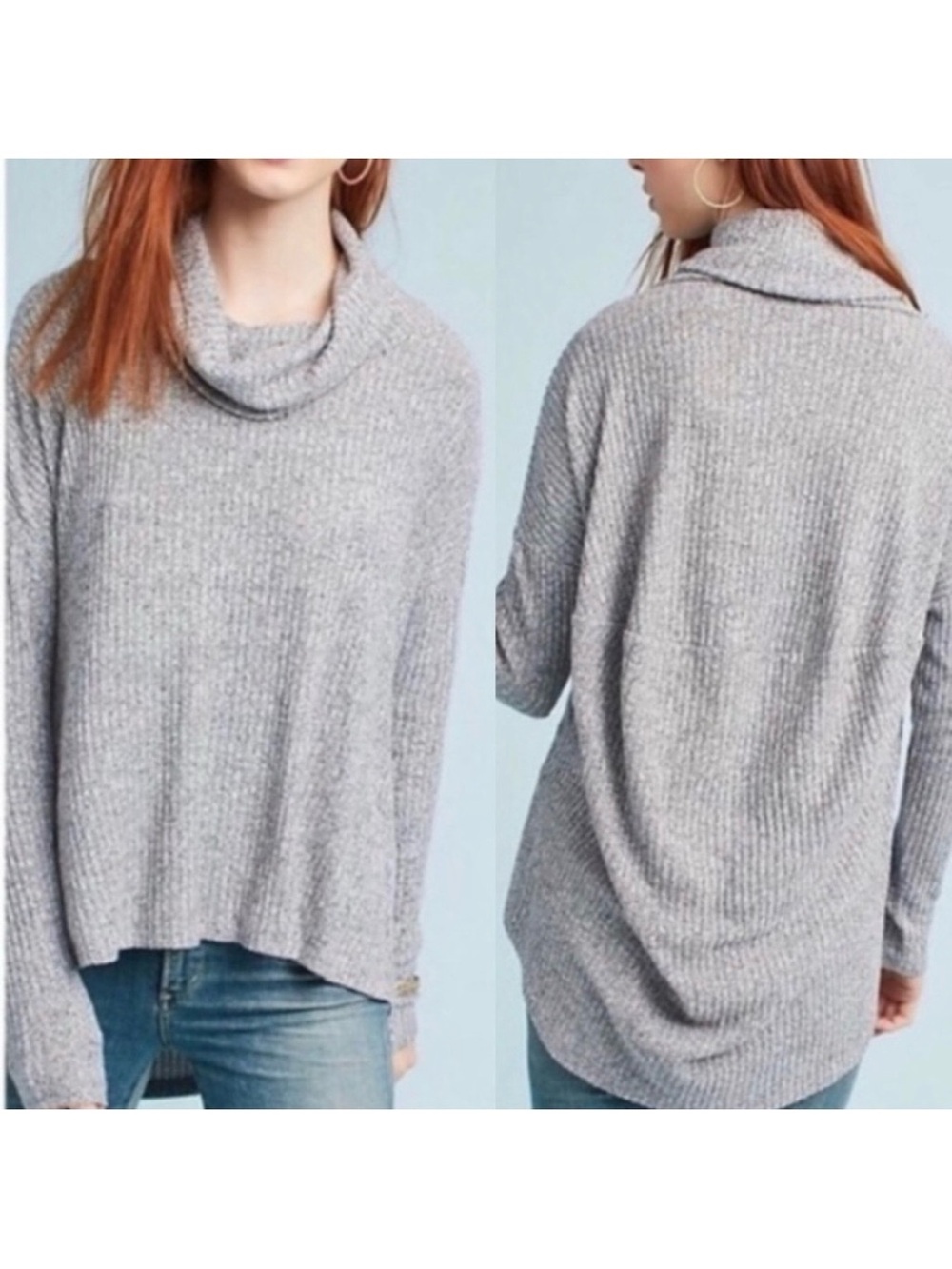 Anthropologie Saturday Sunday Ribbed Cowl Neck Hi Lo Top Heathered Grey